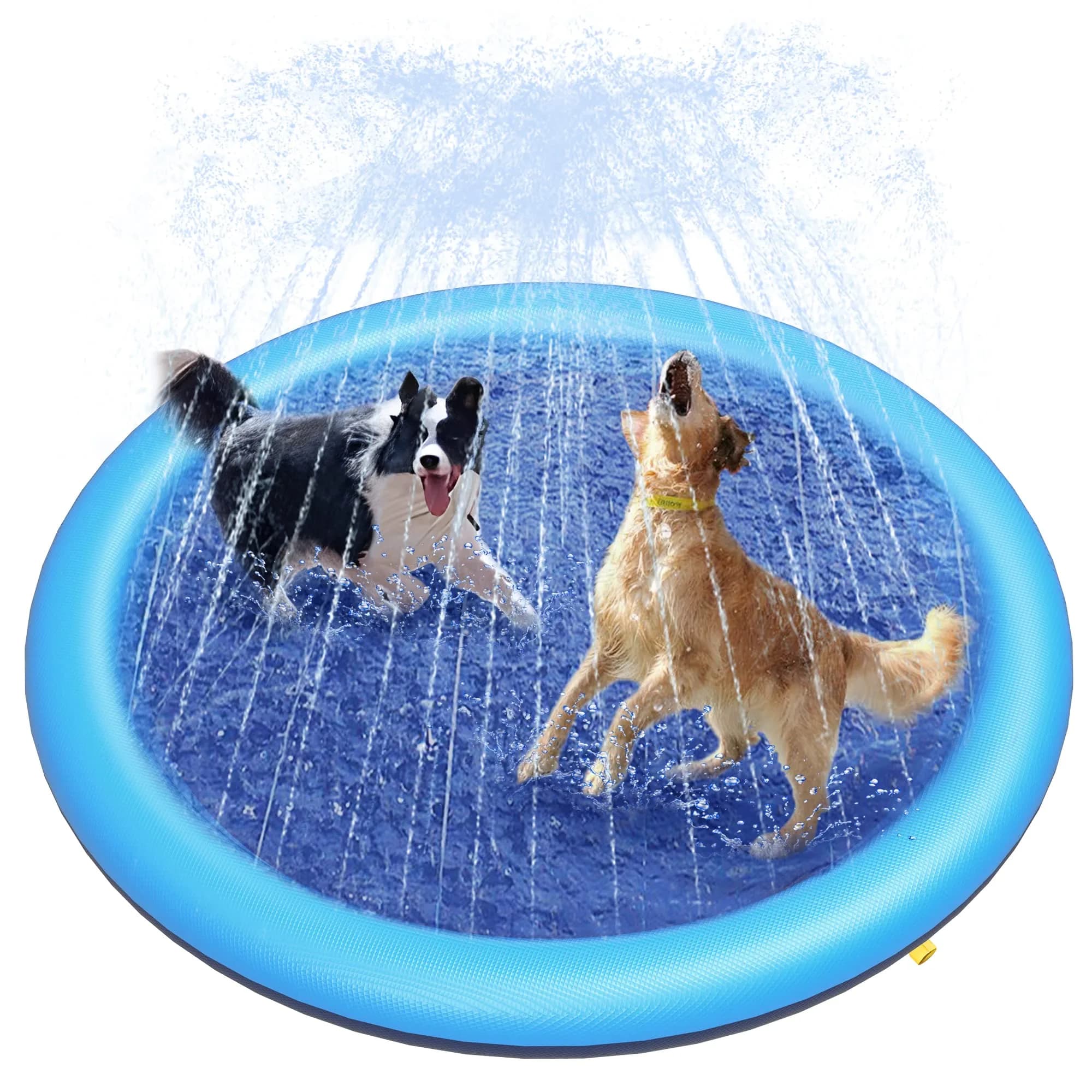 Peteast Dog Pool, Anti-Slip Splash Pad for Dogs, 86 in, Blue | Large, Puncture-Resistant Water Play Mat — Blue