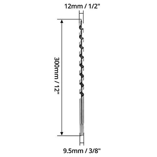 QWORK 12mm x 300mm Wood Auger Drill Bit | 12mm (0.5 inch) Diameter, 300mm (12 inch) Length, Hex Shank thumbnail 6