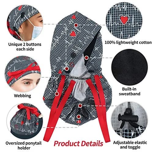 ABAMERICA Surgical Nurse Cap for Women | Breathable, Satin-Lined Ponytail Holder (Size Adjustable) thumbnail 5