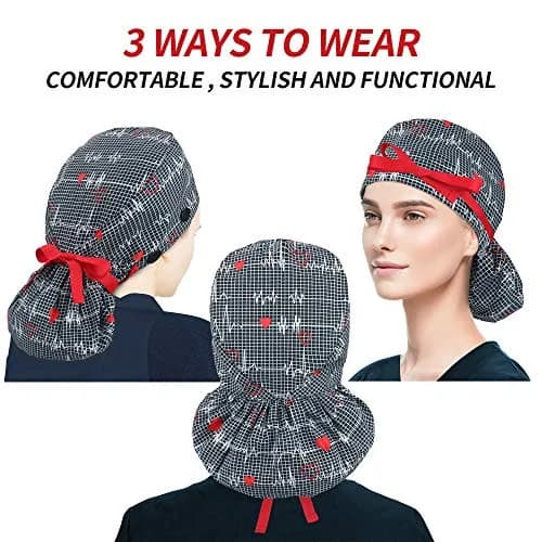 ABAMERICA Surgical Nurse Cap for Women | Breathable, Satin-Lined Ponytail Holder (Size Adjustable) thumbnail 3