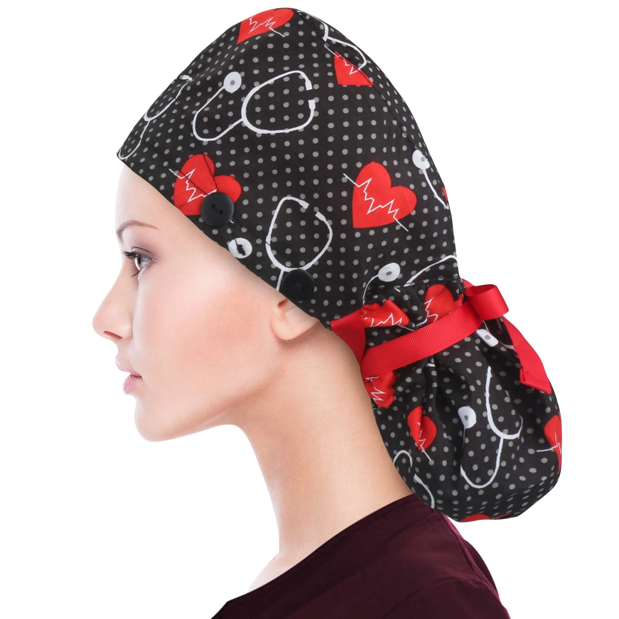 ABAMERICA Scrub Caps for Women Surgical Caps Nurse Hat with Ponytail Holder, Satin-Lined, Breathable Polyester, Adjustable Fit