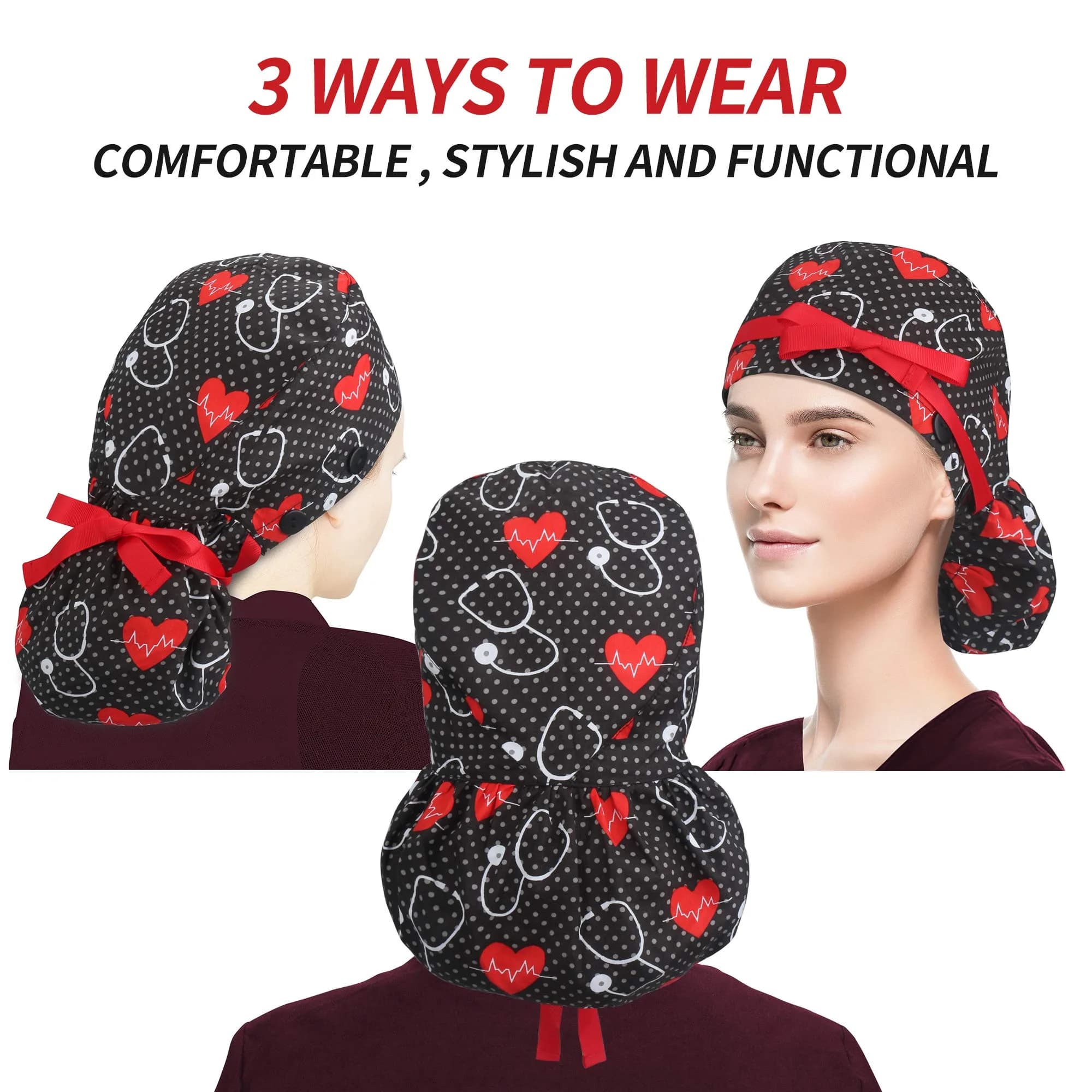 ABAMERICA Scrub Caps for Women Surgical Caps Nurse Hat Functional Ponytail Holder for Long Hair Single or Satin-Lined | Breathable, Adjustable Fit thumbnail 3