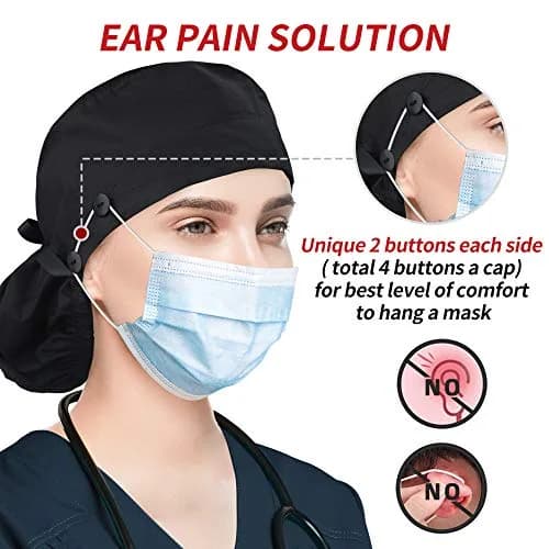 ABAMERICA Scrub Caps for Women Surgical Caps Nurse Hat with Ponytail Holder, Satin-Lined, Breathable Polyester, Adjustable Fit thumbnail 2