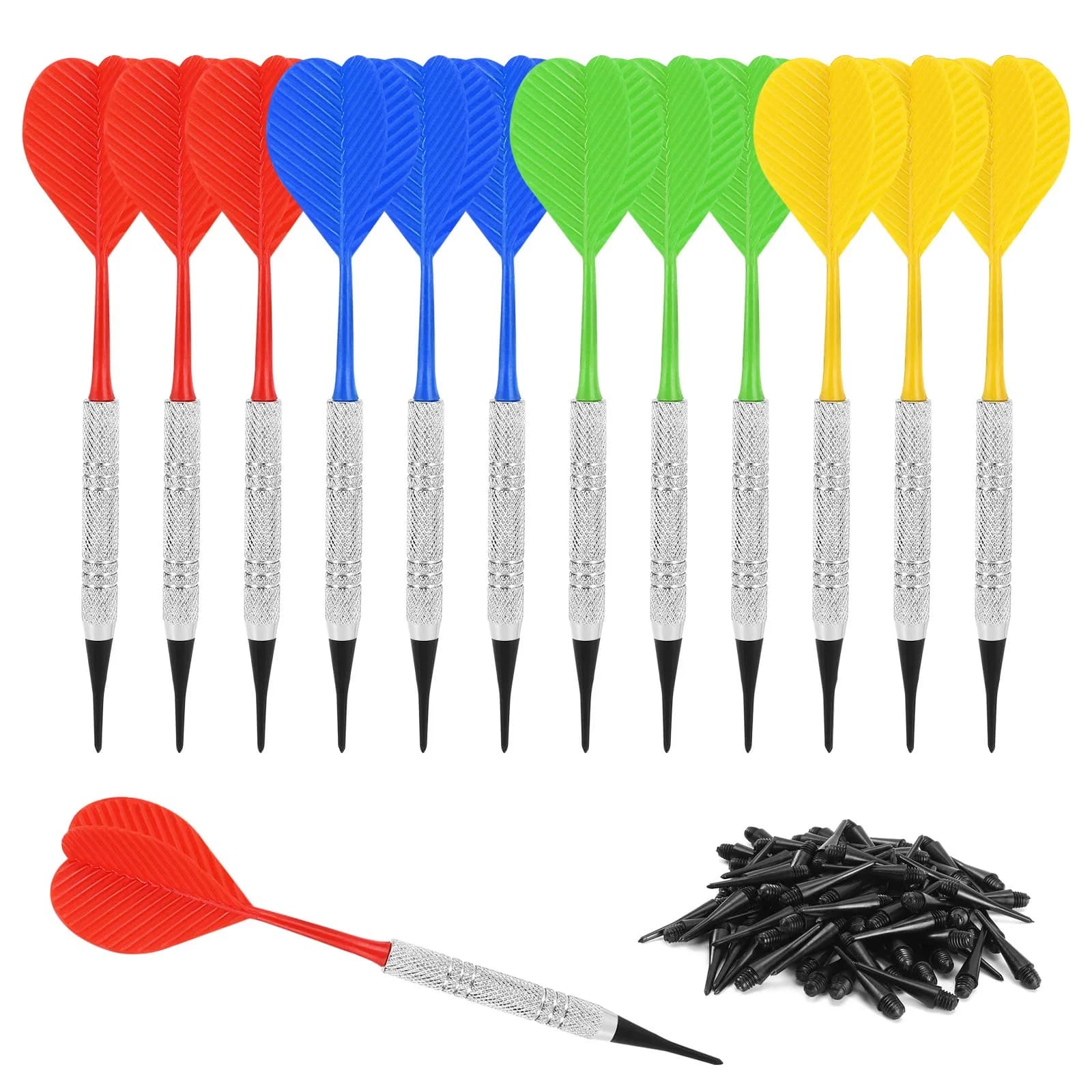 Accmor 12 Pack Soft Tip Darts with 100 Extra Tips | 14.8cm (5.8 inch) Metal Shaft Darts, 13g