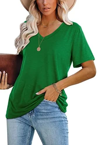 WIHOLL Green V Neck Loose Fit Summer Top for Women | Casual Blouse for Beach & Vacation (70-120 chars) thumbnail 2