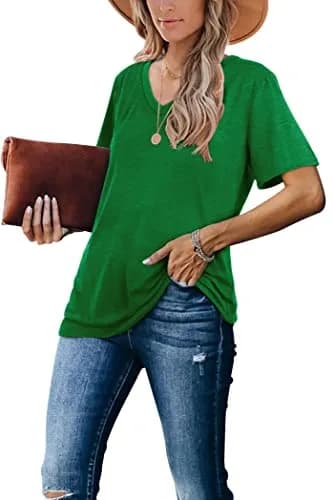 WIHOLL Green V Neck Loose Fit Summer Top for Women | Casual Blouse for Beach & Vacation (70-120 chars) thumbnail 3