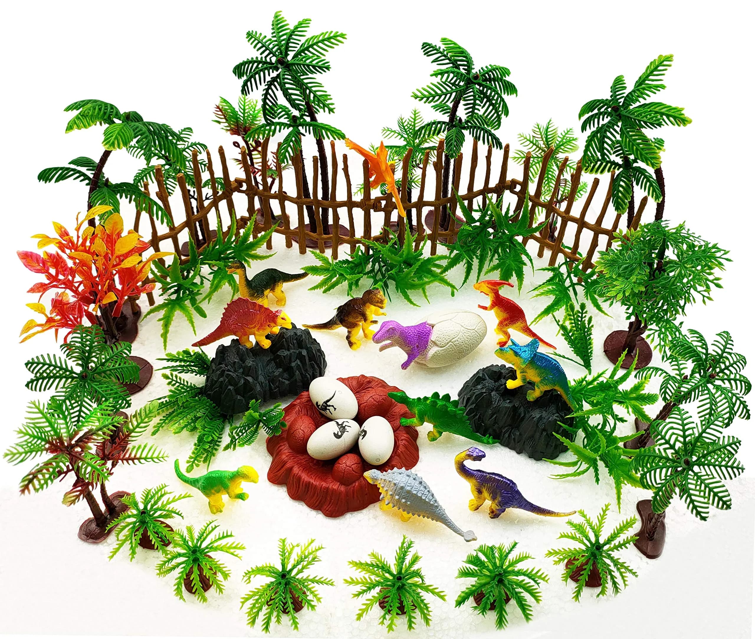 MOMOONNON 56PCS Dinosaur Cake Toppers with Model Trees | Fun & Educational Birthday Decor in India — Multiple Colors