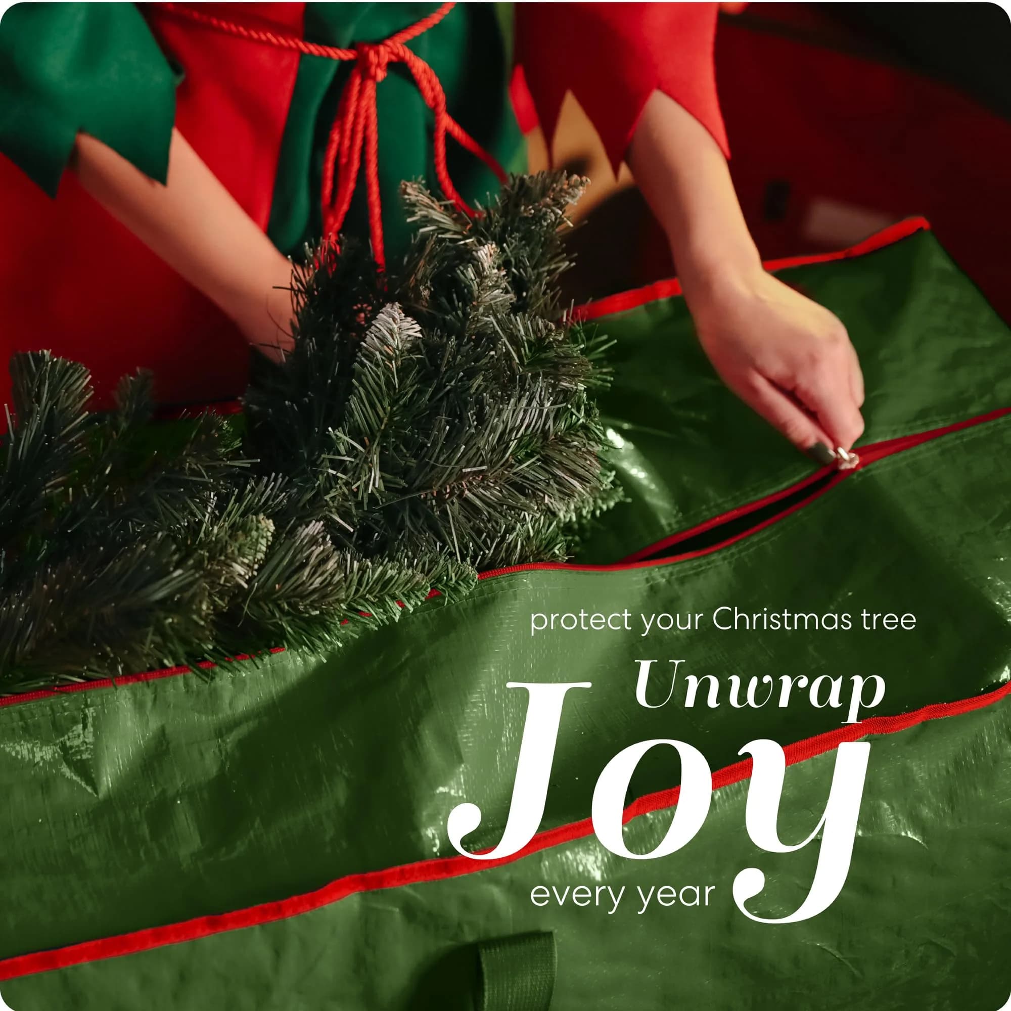 Handy Laundry Christmas Tree Storage Bag for 9 Foot Artificial Trees | Durable Waterproof Green Bag with Handles - view 2