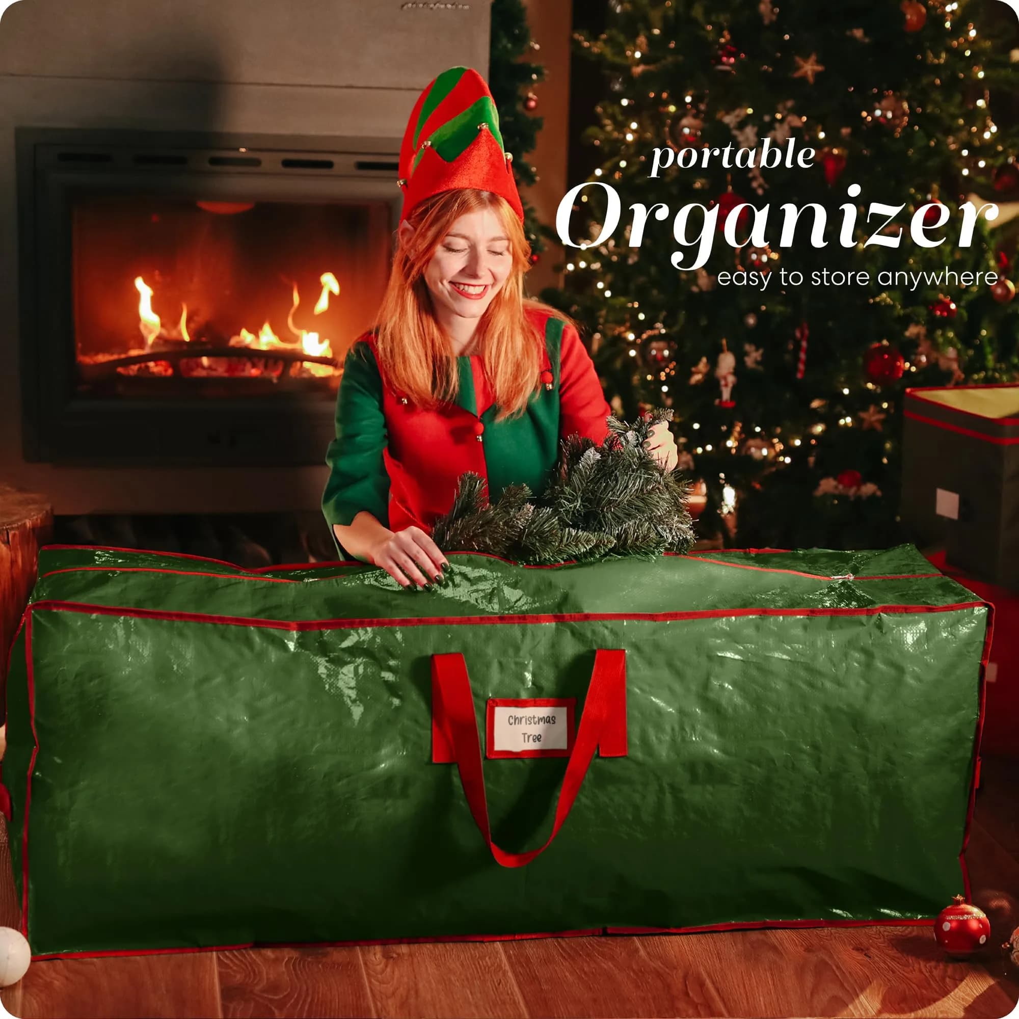Handy Laundry Christmas Tree Storage Bag for 7.5 ft Trees | Durable Waterproof Material, Zippered, Carry Handles, Protects Against Dust, Insects & Moisture (Green) - view 7