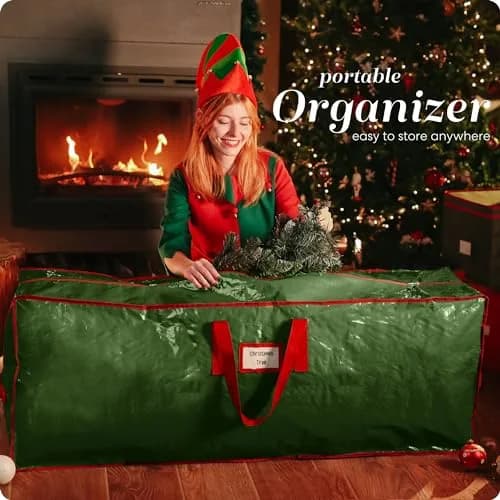 Handy Laundry Christmas Tree Storage Bag for 7.5 ft Trees | Durable Waterproof Material, Zippered, Carry Handles, Protects Against Dust, Insects & Moisture (Green) thumbnail 7