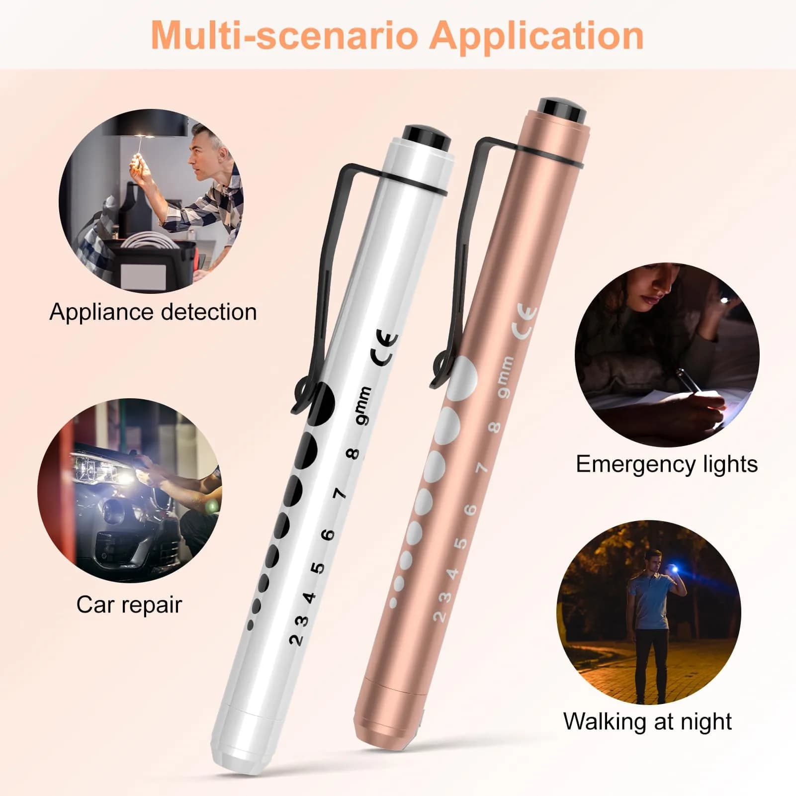 RISEMART LED Pen Lights for Nurses, 2-Pack White Light 12.8cm (5.03in) | Medical Penlight with Pupil Gauge & Ruler - view 5