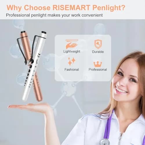 RISEMART LED Pen Lights for Nurses, 2-Pack White Light 12.8cm (5.03in) | Medical Penlight with Pupil Gauge & Ruler thumbnail 6