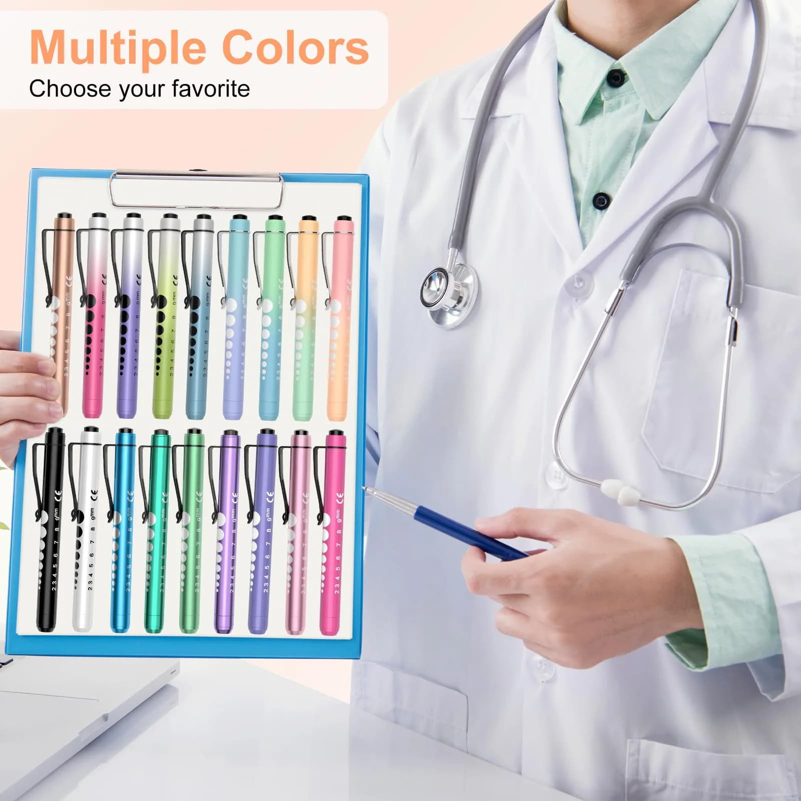 RISEMART LED Pen Lights for Nurses, 2-Pack White Light 12.8cm (5.03in) | Medical Penlight with Pupil Gauge & Ruler - view 7
