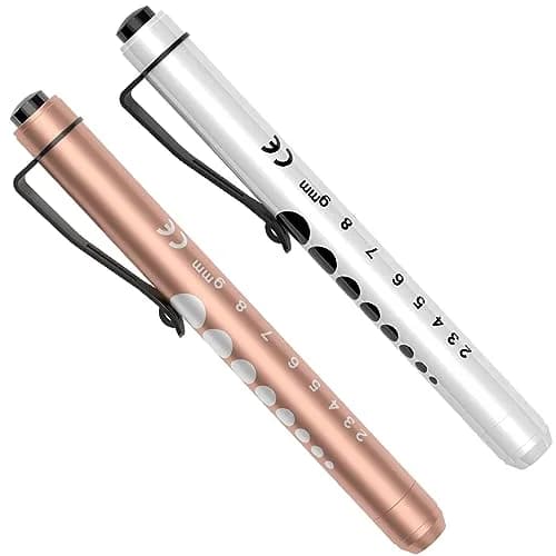 RISEMART LED Pen Lights for Nurses, 2-Pack White Light 12.8cm (5.03in) | Medical Penlight with Pupil Gauge & Ruler thumbnail 1