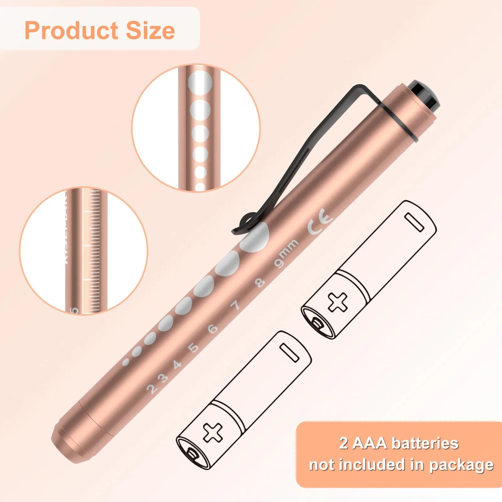 RISEMART LED Pen Lights for Nurses, 2-Pack White Light 12.8cm (5.03in) | Medical Penlight with Pupil Gauge & Ruler - view 2