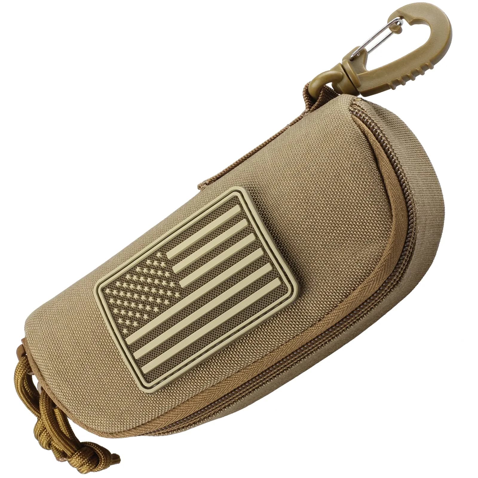 WYNEX Tactical Molle Glasses Pouch with Carabiner & Flag Patch, Shockproof Eyeglass Case for Sunglasses Goggles 16.5cm (6.5")