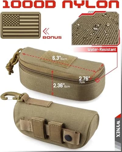 WYNEX Tactical Molle Glasses Pouch with Carabiner & Flag Patch, Shockproof Eyeglass Case for Sunglasses Goggles 16.5cm (6.5") thumbnail 5