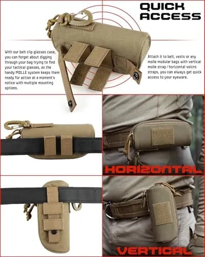 WYNEX Tactical Molle Glasses Pouch with Carabiner & Flag Patch, Shockproof Eyeglass Case for Sunglasses Goggles 16.5cm (6.5") thumbnail 6