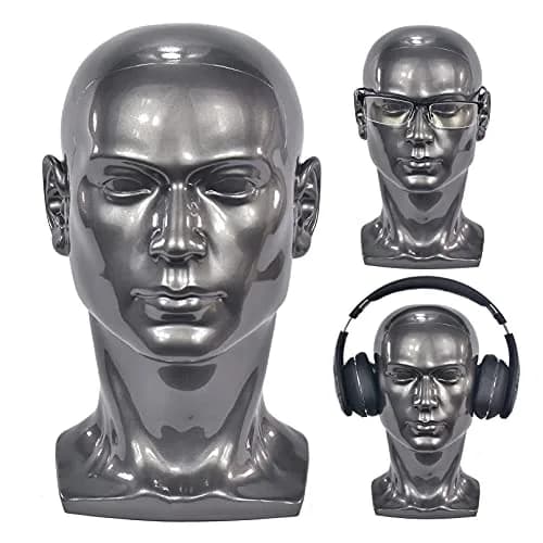FanLin Male Mannequin Head for Display Wigs Hats Accessories | 30cm Height, 51cm Circumference, Bright Gray thumbnail 1