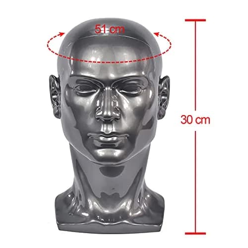 FanLin Male Mannequin Head for Display Wigs Hats Accessories | 30cm Height, 51cm Circumference, Bright Gray thumbnail 4
