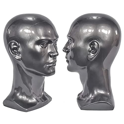 FanLin Male Mannequin Head for Display Wigs Hats Accessories | 30cm Height, 51cm Circumference, Bright Gray thumbnail 7