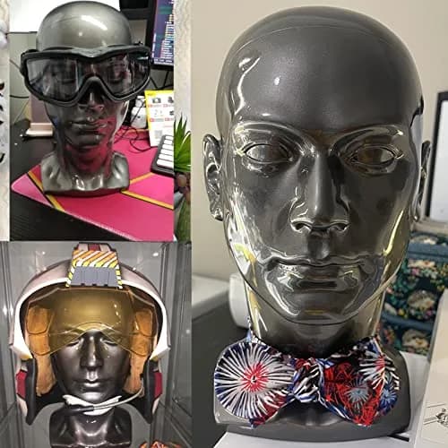 FanLin Male Mannequin Head for Display Wigs Hats Accessories | 30cm Height, 51cm Circumference, Bright Gray thumbnail 2
