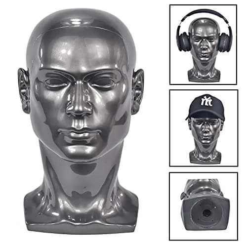 FanLin Male Mannequin Head for Display Wigs Hats Accessories | 30cm Height, 51cm Circumference, Bright Gray thumbnail 3