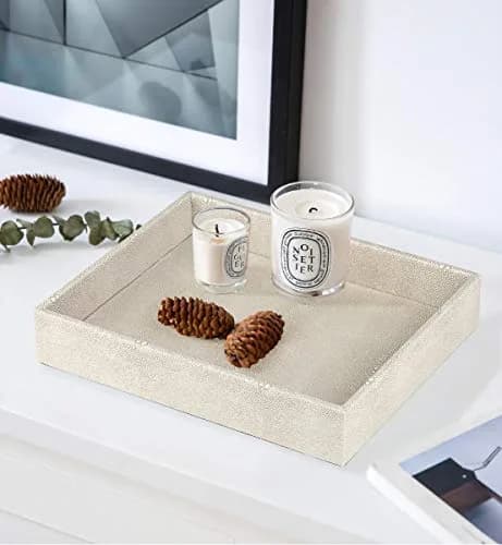 HofferRuffer Elegant Desktop Organizer Tray 25.9cm (10.2") | Faux Leather Shagreen Vanity Holder thumbnail 4