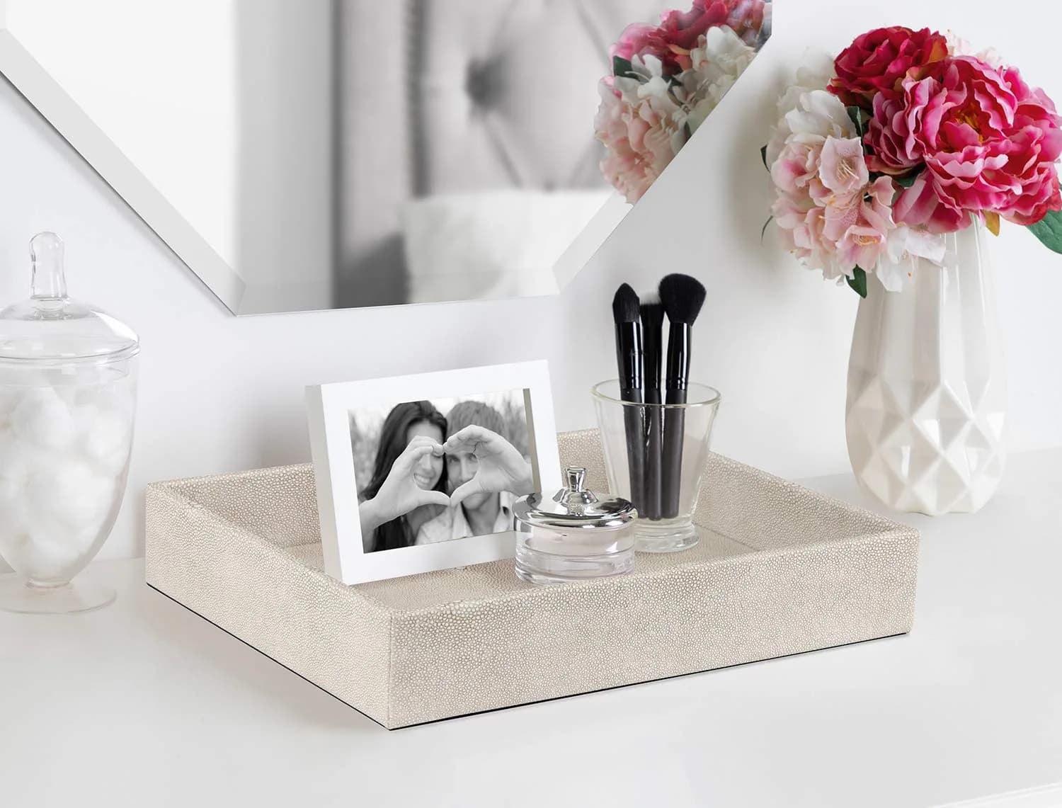 HofferRuffer Elegant Desktop Organizer Tray 25.9cm (10.2") | Faux Leather Shagreen Vanity Holder - view 3