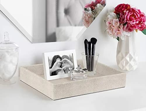HofferRuffer Elegant Desktop Organizer Tray 25.9cm (10.2") | Faux Leather Shagreen Vanity Holder thumbnail 3