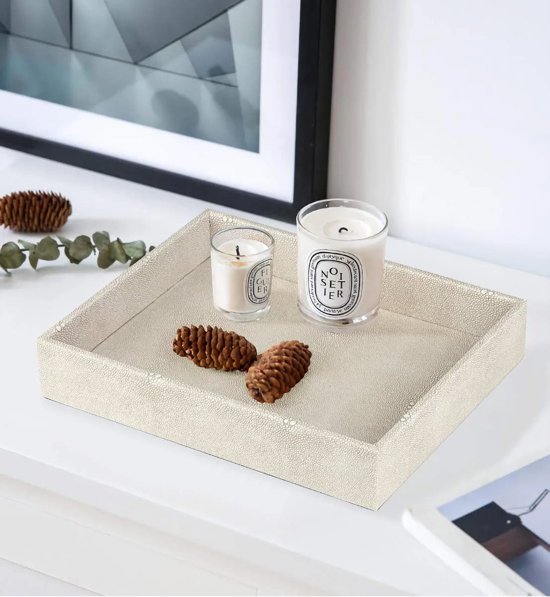 HofferRuffer Elegant Desktop Organizer Tray 25.9cm (10.2") | Faux Leather Shagreen Vanity Holder - view 4