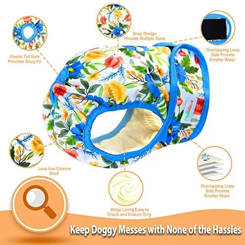 Langsprit Washable Female Dog Diapers (3 Pack) - No Leak Reusable Diapers for Doggy Female in Period - Highly Absorbent Dog Heat Panties with Adjustable Snaps (Floral, X-Large) thumbnail 5