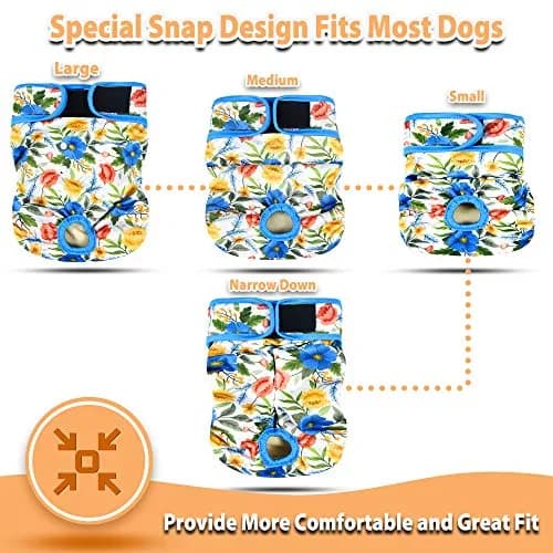 Langsprit Washable Female Dog Diapers (3 Pack) - No Leak Reusable Diapers for Doggy Female in Period - Highly Absorbent Dog Heat Panties with Adjustable Snaps (Floral, X-Large) thumbnail 6