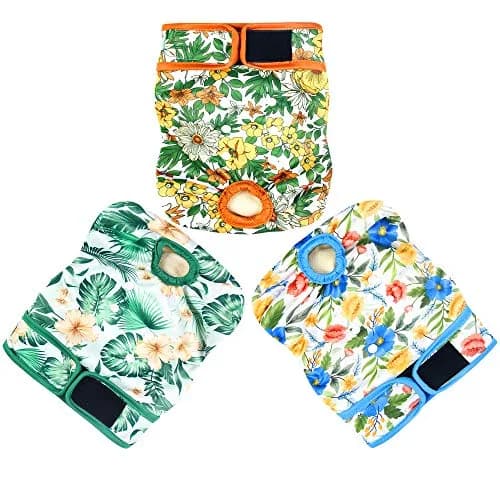 Langsprit Washable Female Dog Diapers (3 Pack) - No Leak Reusable Diapers for Doggy Female in Period - Highly Absorbent Dog Heat Panties with Adjustable Snaps (Floral, X-Large) thumbnail 2