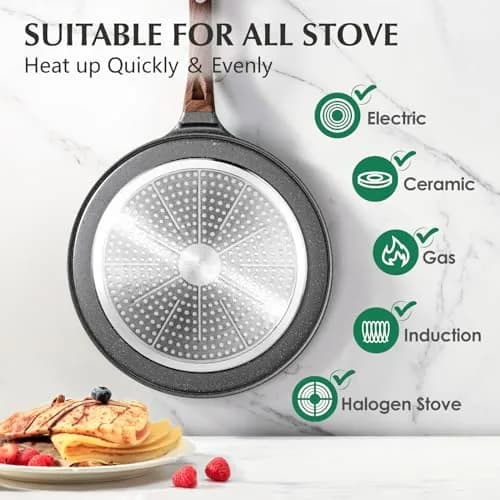 SENSARTE 25 cm (10 Inch) Nonstick Crepe Pan Granite Coating Pancake Pan Gray | Induction Compatible Flat Skillet thumbnail 4