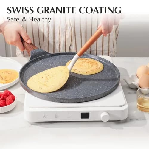 SENSARTE 25 cm (10 Inch) Nonstick Crepe Pan Granite Coating Pancake Pan Gray | Induction Compatible Flat Skillet thumbnail 2