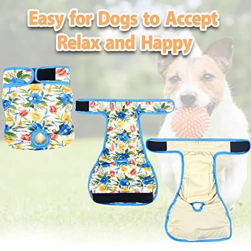 Langsprit Washable Female Dog Diapers (3 Pack) - No Leak Reusable Diapers for Doggy Female in Period - Highly Absorbent Dog Heat Panties with Adjustable Snaps (Floral, XX-Large) thumbnail 6