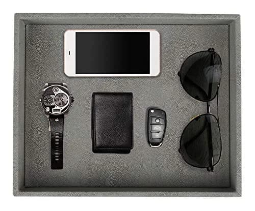 HofferRuffer Decorative Desktop Organizer Tray, Dark Grey Faux Leather Shagreen, 25.9cm x 21.3cm x 4.6cm (10.2" x 8.4" x 1.8") | Multipurpose Organizer for Home & Office thumbnail 1