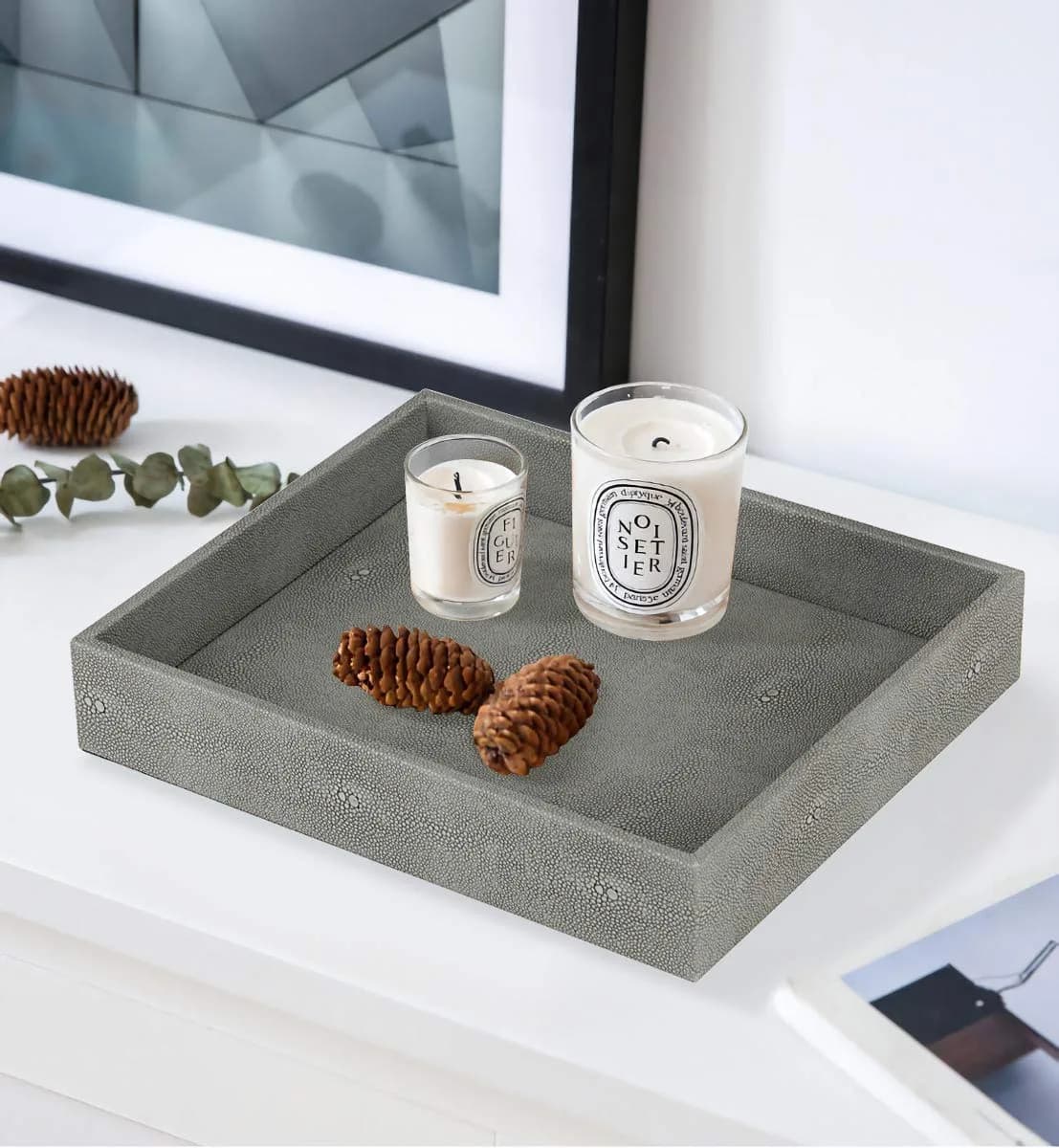 HofferRuffer Decorative Desktop Organizer Tray, Dark Grey Faux Leather Shagreen, 25.9cm x 21.3cm x 4.6cm (10.2" x 8.4" x 1.8") | Multipurpose Organizer for Home & Office - view 4