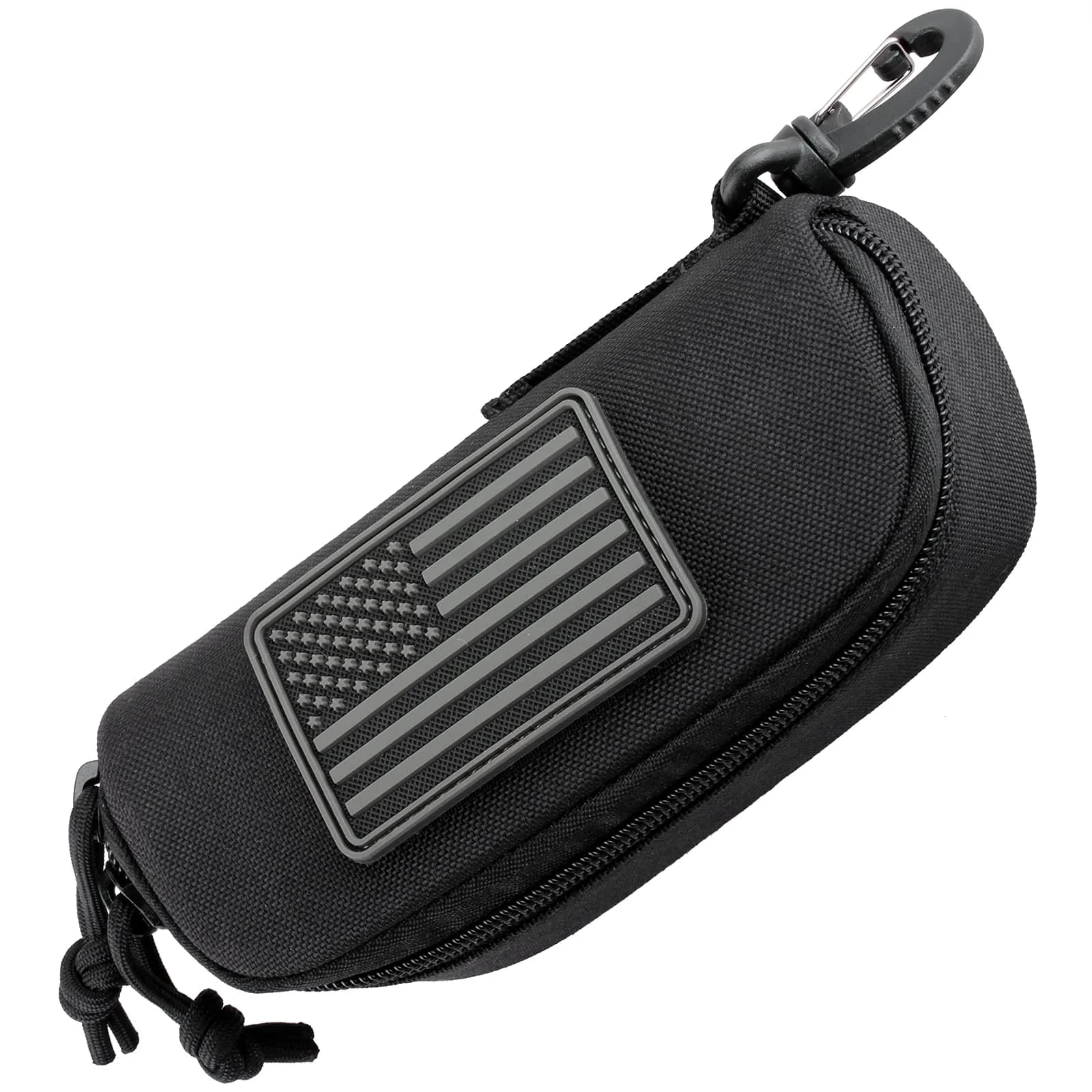 WYNEX Tactical Molle Glasses Pouch with Carabiner Clip & Patch Panel, Shockproof Eyeglass Case for Sunglasses & Goggles (Black, 16.5cm x 7cm x 6cm) - main product image