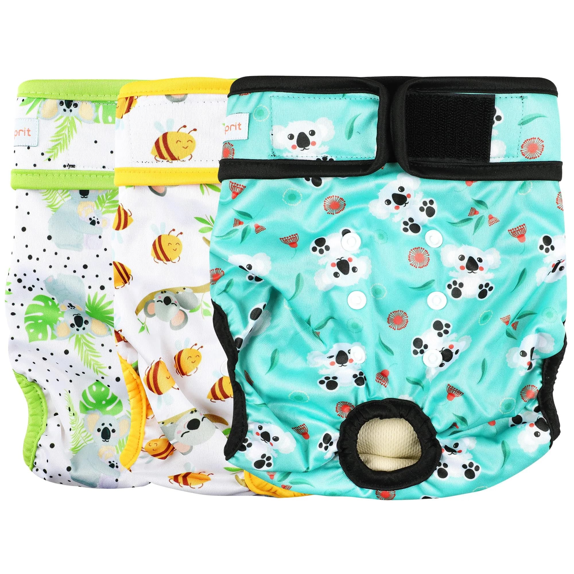 Langsprit Washable Female Dog Diapers (3 Pack) - No Leak Reusable Diapers for Doggy Female in Period - Highly Absorbent Dog Heat Panties with Adjustable Snaps (Koala, Medium)
