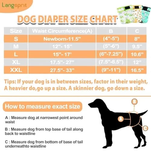 Langsprit Female Dog Diapers for Doggie Puppy Large | Leak-Free & Washable (70-120 chars) thumbnail 2