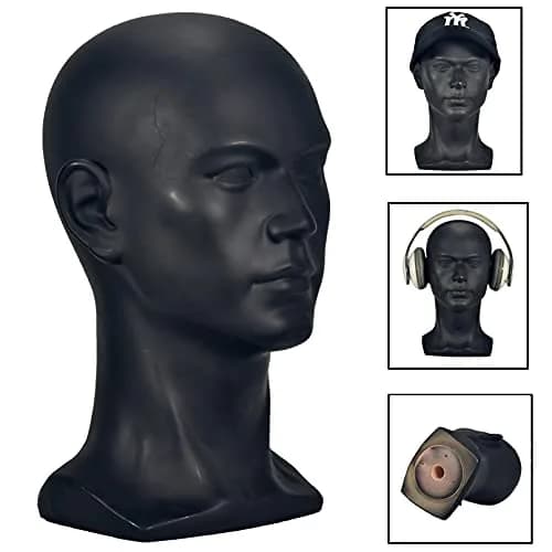 FanLin Male Mannequin Head for Display, 30cm Height, Matte-Black PVC, Professional Wig & Hat Stand thumbnail 4