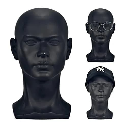 FanLin Male Mannequin Head for Display, 30cm Height, Matte-Black PVC, Professional Wig & Hat Stand thumbnail 2