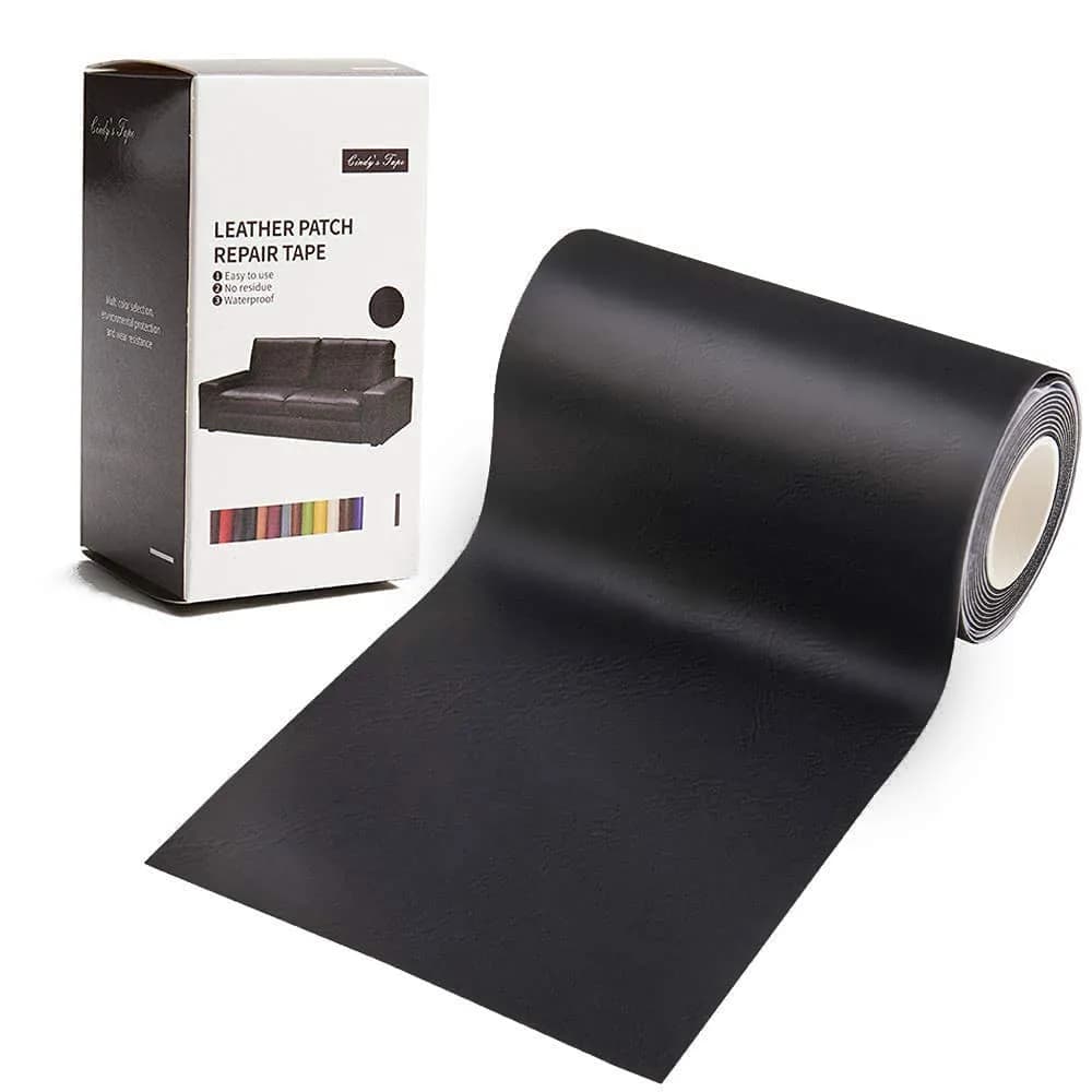 Cindy's Tape Leather Repair Patch Kit Light Grey 10cm x 152cm (4" x 60") | Self-Adhesive for Furniture & Car Seats — Black / 4*60 inch