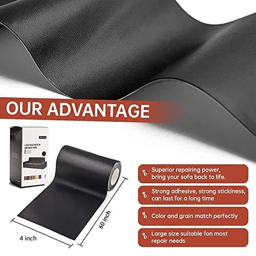 Cindy's Tape Black Leather Repair Patch Kit 10.16cm x 152.4cm (4 x 60 inch) | Waterproof Self-Adhesive Vinyl & Leather Repair Tape thumbnail 2