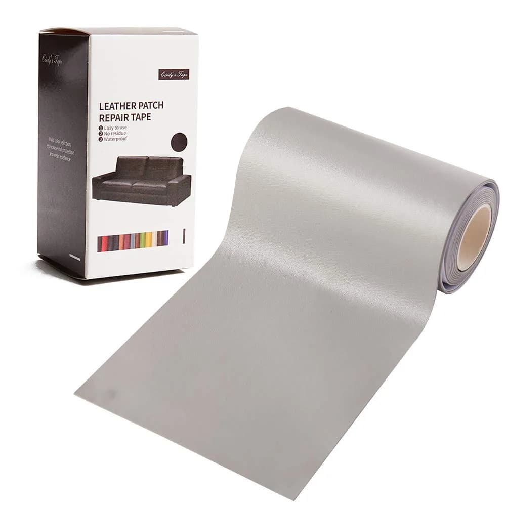 Cindy's Tape Leather Repair Patch Kit Dark Brown 10.16cm x 152.4cm (4 x 60 inch) | Self-Adhesive for Furniture, Sofas, Car Seats — Light Grey
