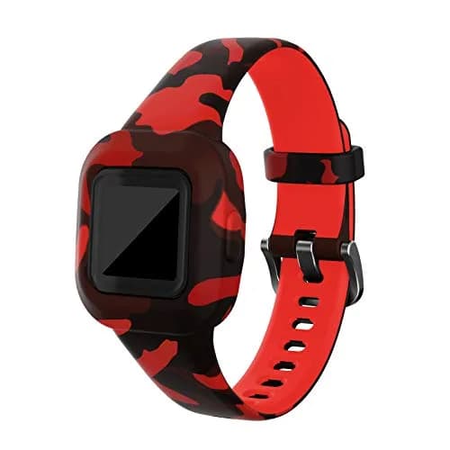 RuenTech Compatible with Garmin Vivofit jr 3 Bands, Replacement Silicone Wristband Camouflage Watch Straps for Vivofit jr. 3 Fitness Tracker (Camo-Red) | Durable, Soft & Adjustable thumbnail 1