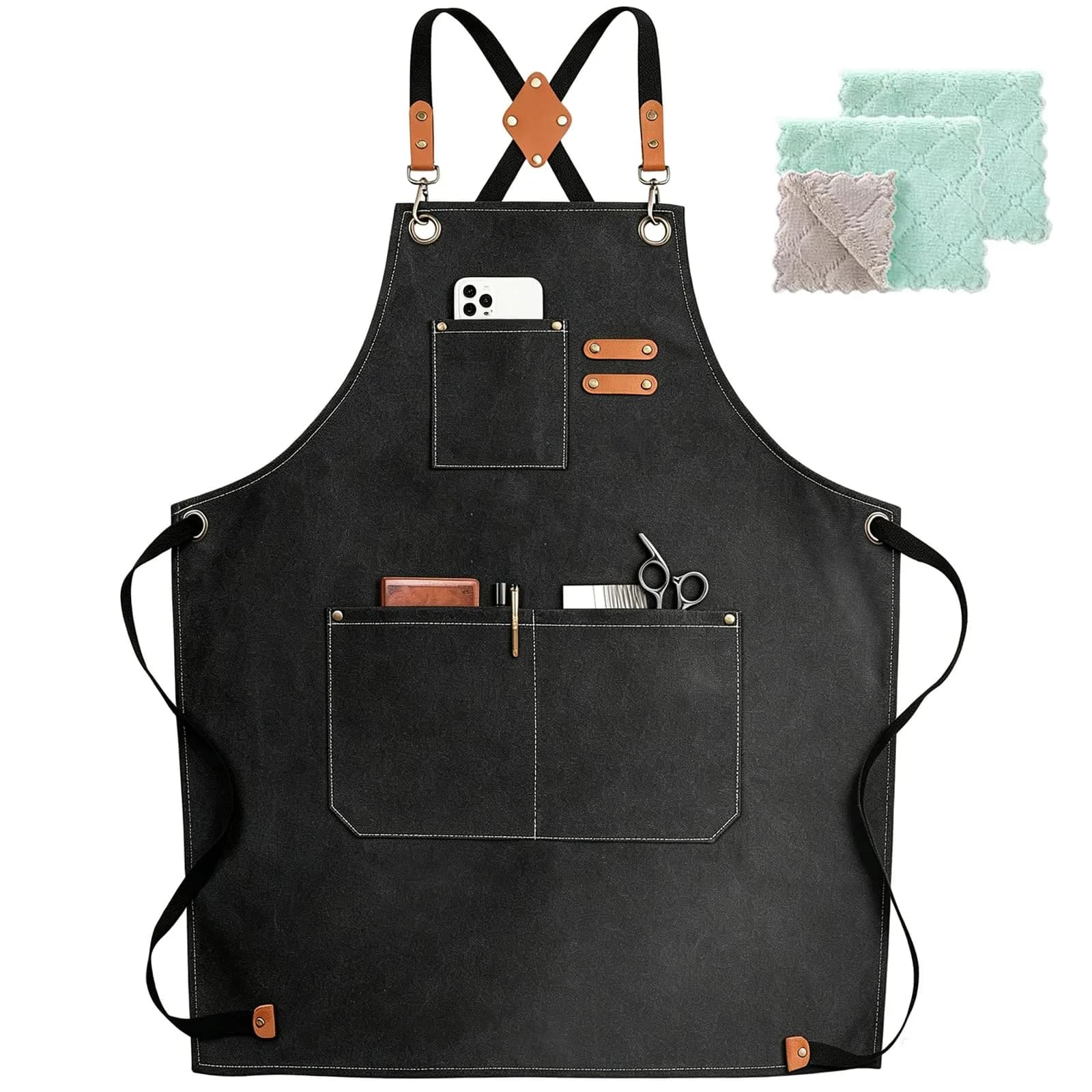 ZOMAO Cotton Canvas Cross Back Apron 1 Size | Durable & Adjustable for Kitchen & Work (70-120 chars) — Black