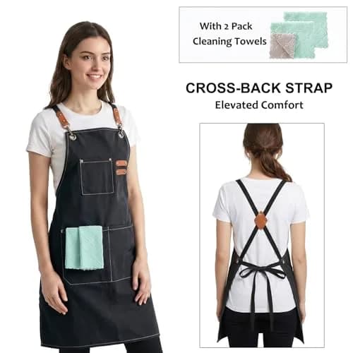 ZOMAO Cross Back Chef Apron 100% Cotton | Durable & Adjustable for Men & Women thumbnail 3